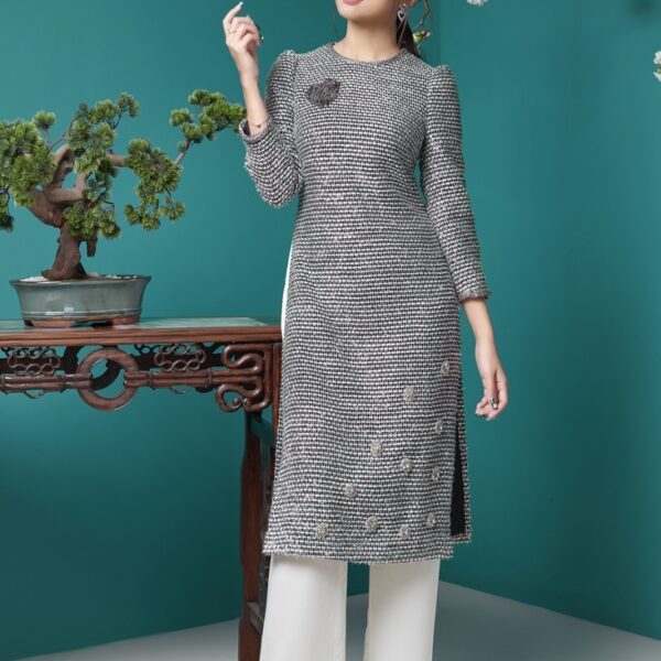 Bộ áo dài nữ Sequin đính sticker cách tân kim tuyến