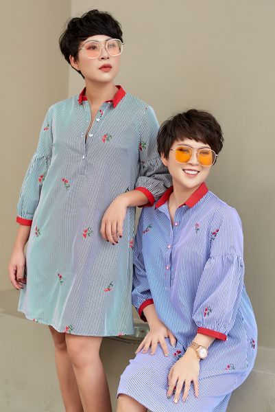 Đầm suông cổ Đức tay chuông