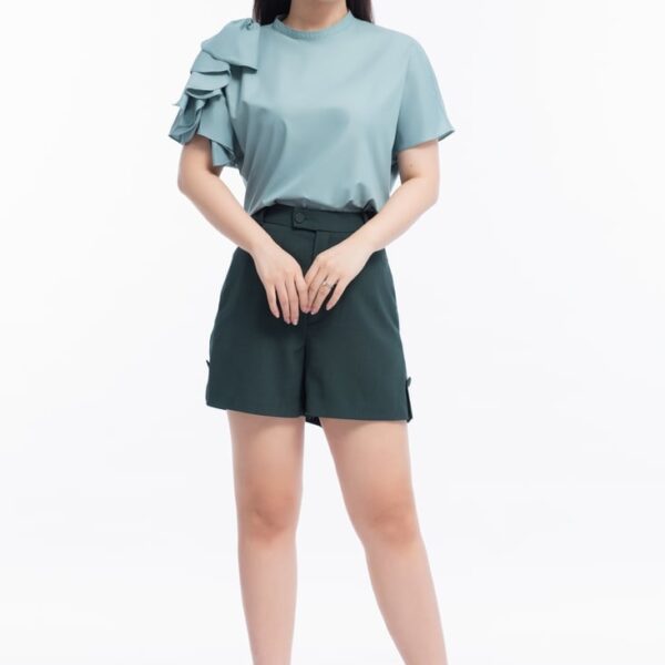 Áo kiểu nữ buộc nơ vai xanh