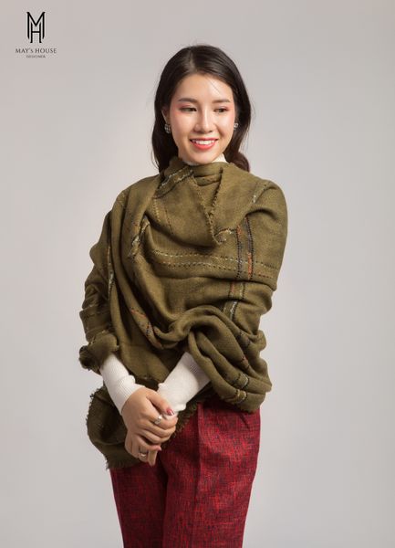 Khăn len kẻ kim tuyến - Rêu