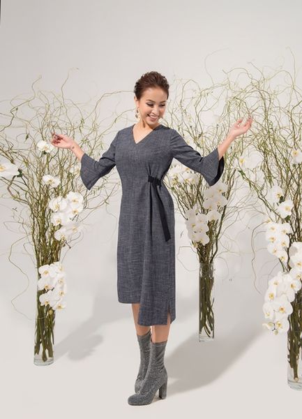 Đầm nữ tay lửng khuyên eo